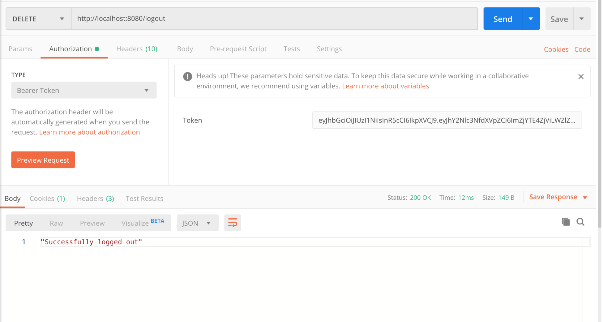 Log out request using Postman